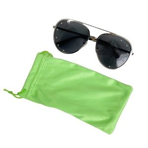 Women’s Silver Frame Black Lens Aviator Fashion Sunglasses NWOT